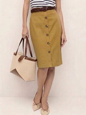 WHBM Button Front Pencil Skirt Sz 6 Knee Length Stretch Preppy Classic